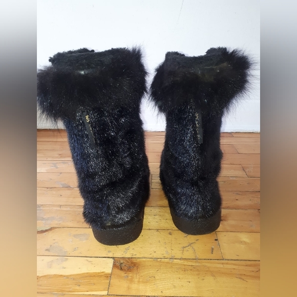 Le grenier made in Quebec natural shaved  beaver fur boots Sz 7 - Picture 5 of 7